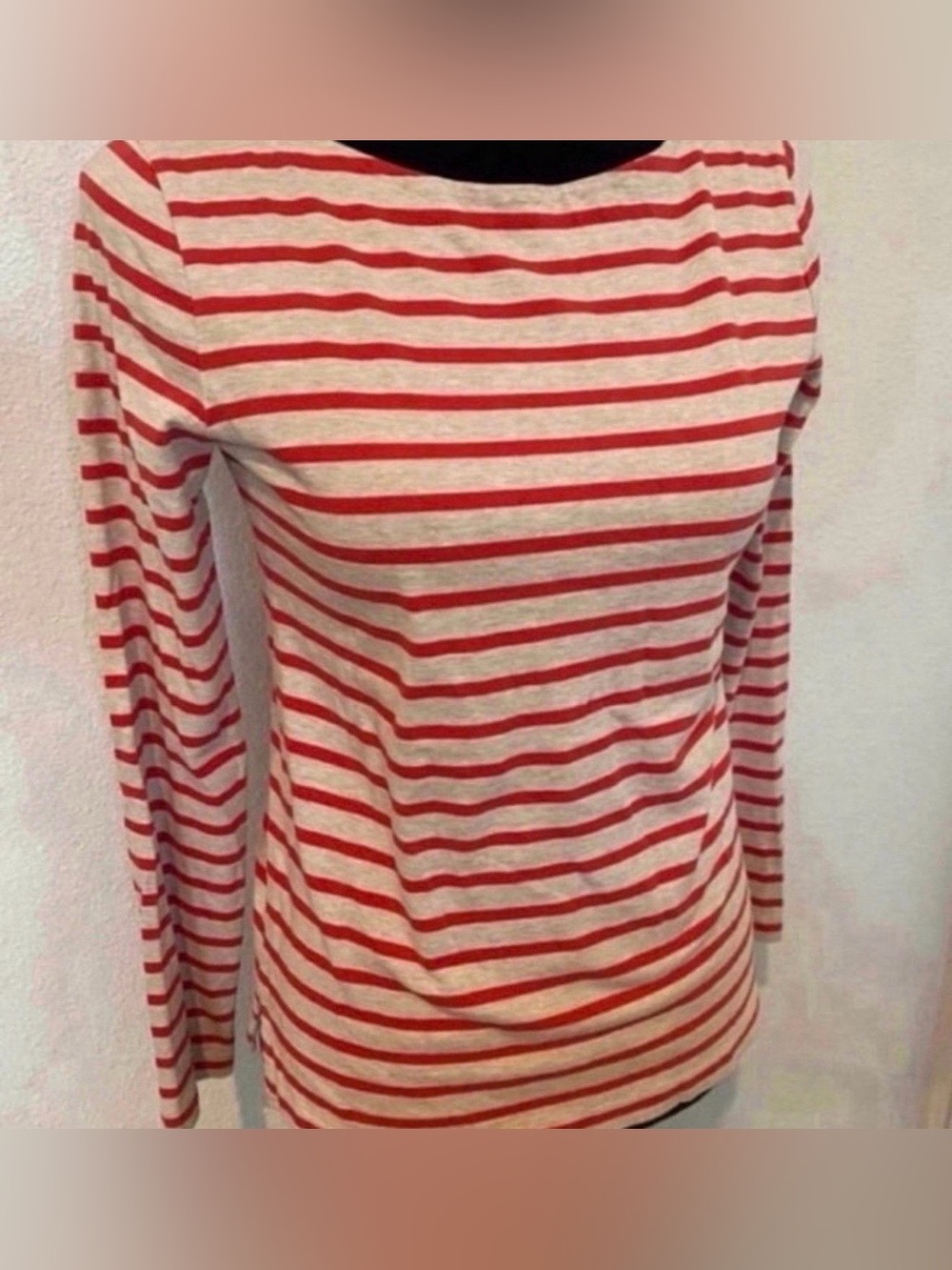 Women’s Striped Long-Sleeve Crewneck Top - Red & White (Size XS)